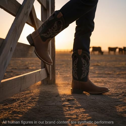 Image of SUREWAY Western Boots For Men - Mens Square Toe Cowboy Boot,Oil /Slip Resistant,Durable Fashionable Classic Pull on 10 Inch Wellington Boots - Soft Toe Work Boots