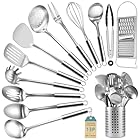 Pleafind Küchenhelfer Set Edelstahl - hitzebeständiges, 13 teiliges Küchenutensilienset, Antihaftbeschichtetes Kochlöffel set mit Utensilienhalter, Spülmaschinenfest