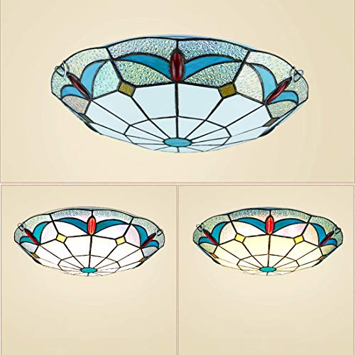 Plafonnier LED dimmable rétro en vitrail rond de 50cm pour salon - 3