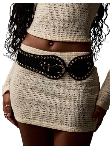 Floerns Women's Studded Wide Waist Belt Music Festival Rivet PU Belt for Dress