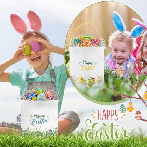Image of Honeydak 6 PCS Colorful Eggs Bunny Canvas Basket for Kids Carry Tote