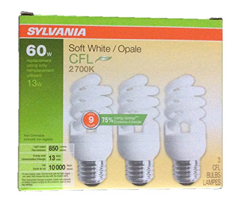 SYLVANIA General Lighting 26371 Sylvania CFL Light Bulb, 2700K, 3 Count