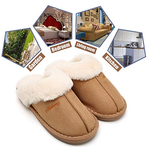 SOSUSHOE Women Slippers Fluffy Fur Slip On House Slippers Soft and Warm House Shoes for Indoor Outdoor, Light Brown,9.5-10.5 - Thumbnail 3