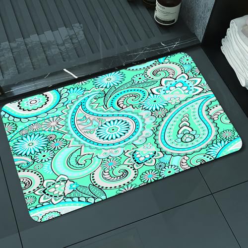 KDWJS Tapis Salle de Bain Absorbant Tapis de Bain,Lavable en Machine,Tapis de Douche antidérapant,Tapis de Chambre,Style bohème, Motifs colorés et répétitifs et éléments Floraux Verts et BL,40x60 cm KDWJS Tapis Salle de Bain Absorbant Tapis de Bain,Lavable en Machine,Tapis de Douche antidérapant,Tapis de Chambre,Style bohème, Motifs colorés et répétitifs et éléments Floraux Verts et BL,40x60 cm