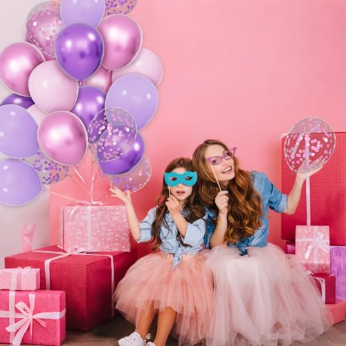 68Pcs Pink and Purple Balloons 12 Inch Metallic Purple Pink Latex Balloon Confetti ballons with Ribbons Party Balloons for Wedding Girls Birthday Baby Shower Decorations. by KUULBELA - Used condition - Image 8