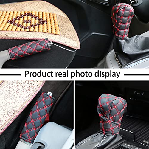 Auceli 2 Pcs Set Car Handbrake Shift Gear Knob Cover, Leather Breathable Soft Handbreak Protect No-Slip Sleeve, Case Auto Interior Decor Accessories Fit Most Vehicle For Men Women #TOP5
