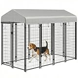 PawHut Outdoor Dog Kennel with Roof, 8' x 4' x 6' Heavy Duty Welded Wire Dog Playpen Enclosure with Escape-Proof Lock, UV-Resistant & Waterproof Cover, for Medium Dogs, Chickens, Ducks, Silver