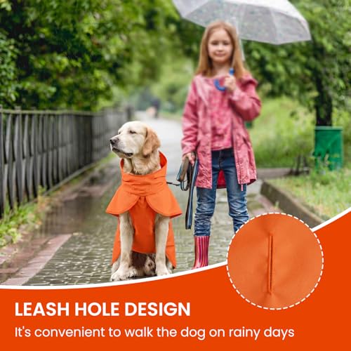 Image of BRKURLEG Dog Raincoat, Waterproof Rain Jacket with Hood, Orange, XXL