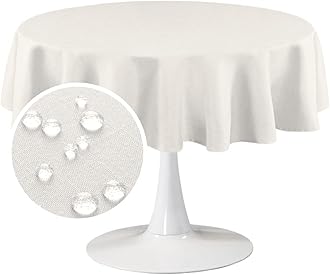 FantasDecor Round Tablecloth White Table Cloths Wrinkle Resistant and Waterproof Washable Linen Fabric Table Cover for Kitchen Dining Room and Outdoor Use, Ivory, 60 inch