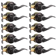 Probrico 10 Pack Privacy Door Lever[Thumb Turn Lock on The Inside],Locking Door Handle Set for Bedroom & Bathroom Doors,Keyless Oil Rubbed Bronze Wave Door Lock, Reversible Right & Left Side Handed