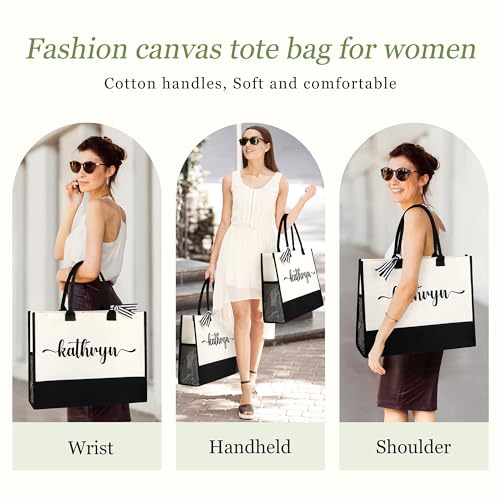 Image of Personalized Name Tote Bag for Women, Birthday Best Friend Bridesmaid Gifts for Women Canvas Initial Tote Bags