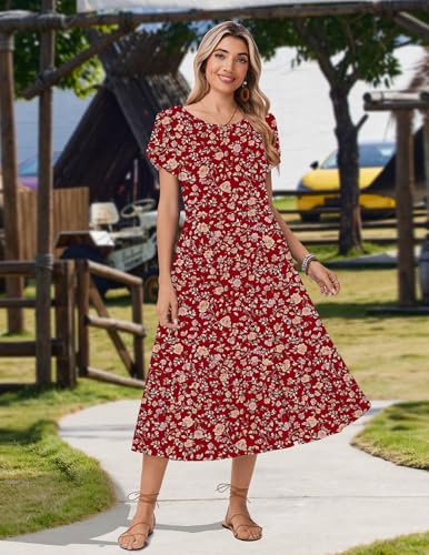 Image of Zeagoo Women Summer Midi A Line Dress Short Sleeve Casual Flowy Tiered Beach Long Sundress with Pockets 2026 Vacation Travel