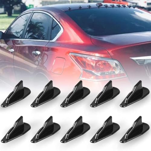 Image of 10Pcs Black Fin Air Vortex-Generator Diffuser Universal Shark Fin Kit Compatible with Car Roof Wing Pointed Auto Accessories.
