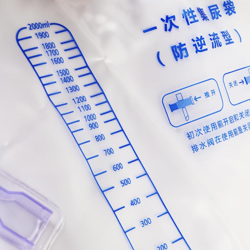 Sac de drainage urinaire de 2000 ml, sac d'urine avec chambre anti-reflux, pour les aides à la santé à domicile et aux hôpitaux,30 pcs