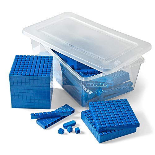 Image of hand2mind Blue Interlocking Base Ten Blocks, Math Manipulative Starter Kit (Set of 161)