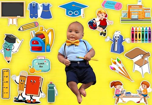 Image of School Theme Photo Booth Props - 20+ Pcs Baby Photography Cards for Newborn Monthly Milestone, Back to School Photoshoot Decorations, Kids Birthday Party Supplies (Cardstock)