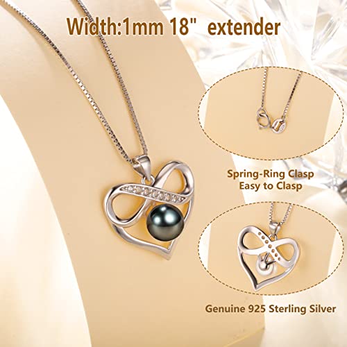 Black and White Pearl Heart Pendant Necklace - Gift for Women Wife Wedding Birthday Anniversary - Mom Girlfriend Her on Mothers Day Valentines Day Christmas - 18K Gold Plated Sterling Silver4