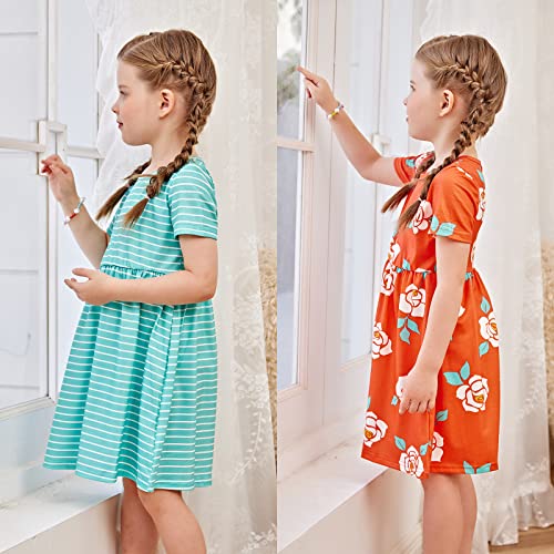 Patpat Toddler Girl Floral Skater Multipack Dresses 3-Pack Polka Dots Short Sleeve Priness A-Line Dress 5-6 Years #TOP4