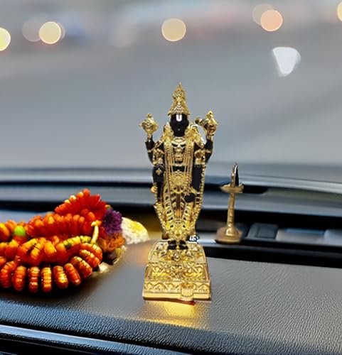 Image of Gold Art India Lord Tirupati Balaji Gold Plated Idol with Black Terracotta Finish | Balaji Idol for Car Dashboard | Venkateswara Swamy Murti for Home | Srinivasa Statue for Mandir (5.1'' Inch)