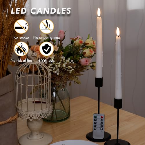 Image of Flameless Taper Candles with Two Rmote, 9.6 inch Dripless Battery Operated Candles, 6 Pack Real Wax Led Flickering Candlesticks with 3D Flame, Fake Candle for Home, Wedding, Party, White