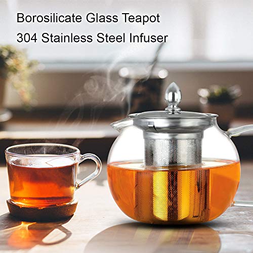 Glas Theepot Infuser 600 ml borosilicaat 304 Roestvrij staal Deksel, doorzichtige theepot zetgroep en los blad Theepot… - Image 7