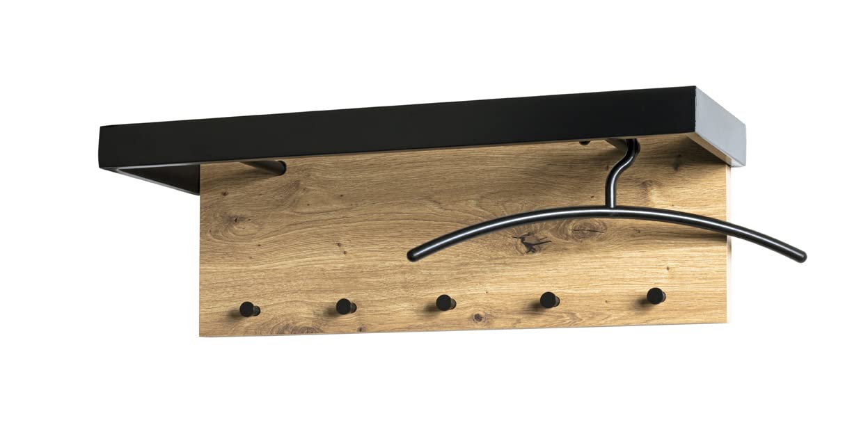 HAKU Appendiabiti da parete rovere, nero, MDF, metallo - Dim. L 70 cm x A 24 cm x P 25 cm, Stile Moderno