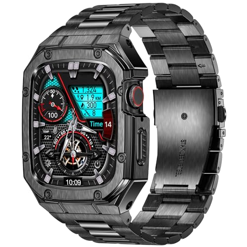 Image of Stainless Steel Watch Band with Case Compatible with Apple Watch 38 /40 /41mm | Rugged Metal Strap with Cover for iWatch,Luxury Protective Bracelet for Men,Series 9 /8 /7 41mm 6 /5 /4 /SE 40mm 3 /2 /1 38mm,Black