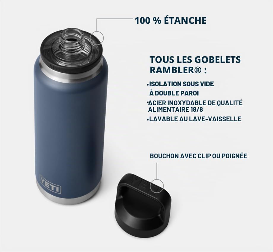 YETI Rambler Bottle Chug, Vacuum Insulated Stainless Steel Bottle with Chug Cap, Navy, 36 oz (1065 ml)
