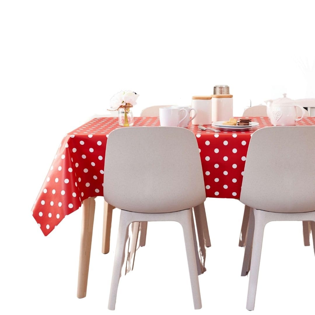 Jolee Fabrics Hygienic Kids Tablecloth - Wipe Clean PVC Vinyl Plastic Table Cover - Round, Square And Rectangle - Small To Large (Red and White Polka Dot, Round 140cm Diameter) — image 1