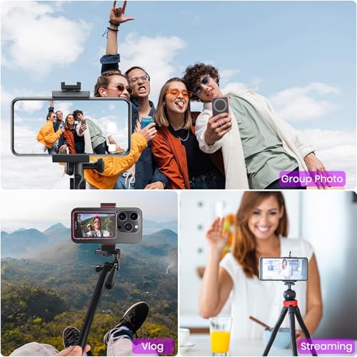 Vlog Selfie Monitor Screen for iPhone Android, HuoPro S1 Magnetic Wireless Back Camera Monitor with Shutter 3 Level Brightness 4K/60fps Rear Camera Screen Pink-Valentines Day Gifts for Her Girlfriend — view 5