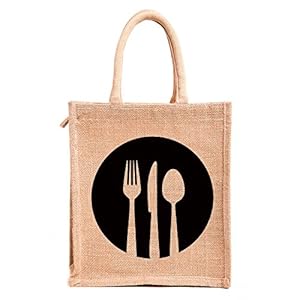 H&B Multipurpose Beige Jute Lunch Bag- (11 x 9 x 6 Inch)