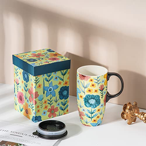 Topadorn Ceramic Travel Mug with Lid Coffee Mug with Gift Box Latte Mug Coffee Cup, 17oz Large Capacity Mug Home Office Gift - Image 4