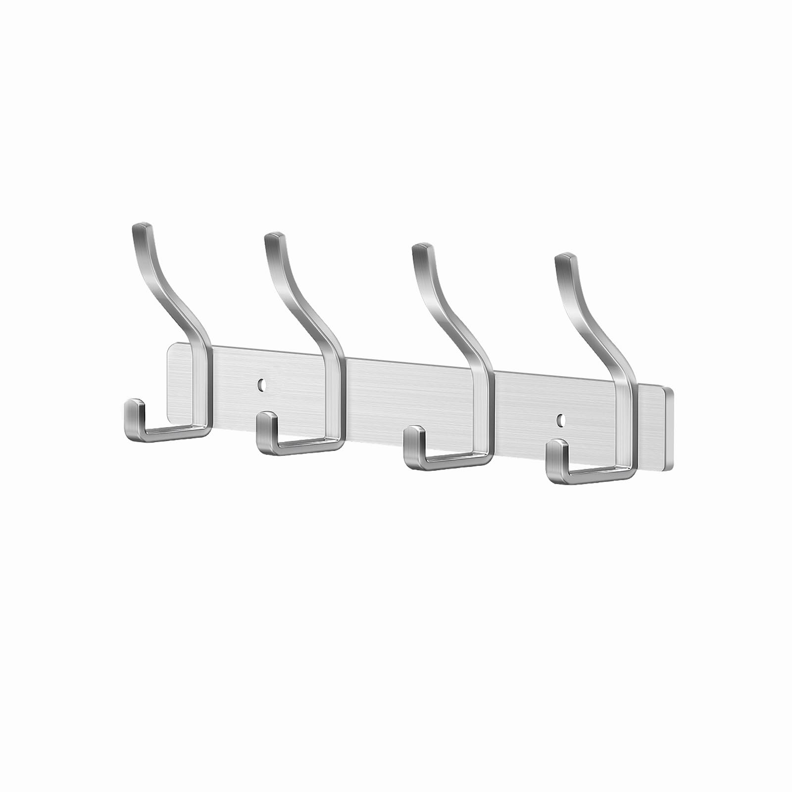 MEIJO Coat Hooks Wall Mounted Stainless Steel, Silver Coat Rack Wall Mounted with 4 Hooks Heavy Duty Coat Hooks for Door, Bathroom, Bedroom, Kitchen (Silver, 4 Hooks)
