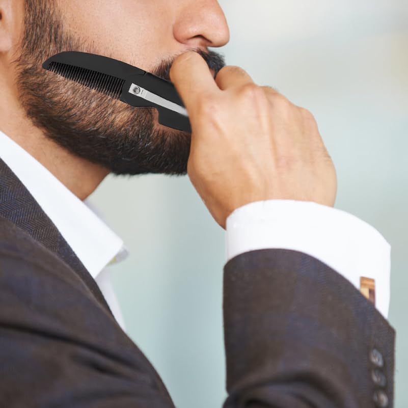 FRCOLOR Folding Comb Keychain for Men Portable Travel Pocket Beard Comb with Fine Teeth and Oval Mirror Lightweight Styling Tool - Image 3