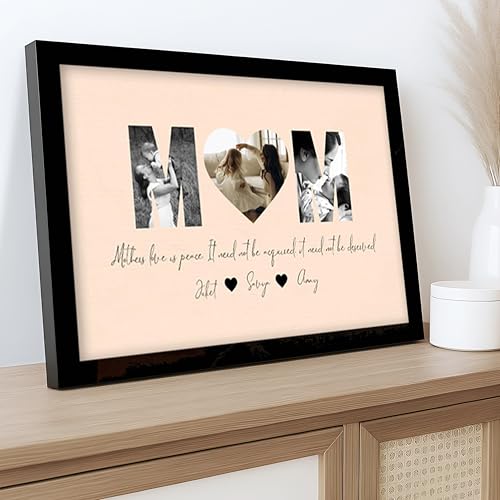 Image of Customized Mother's Day Gift for your Mom with 3 Pictures Collage print along with MOM Text, Photo Frame With Photo Upload, Birthday, Anniversary, Couple, Parents (8.9x12.8 Inch)