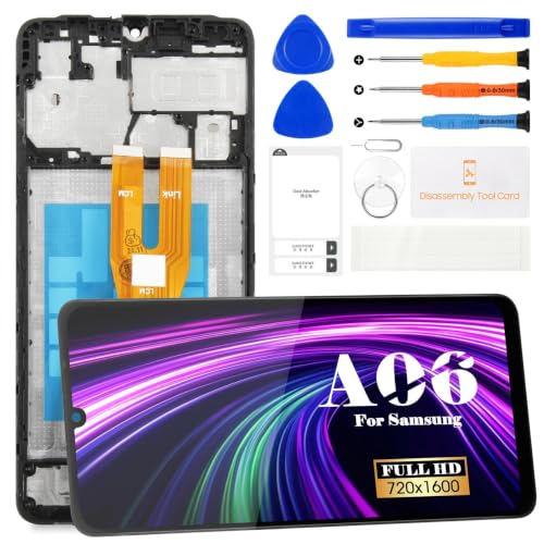 for Samsung Galaxy A06 Screen Replacement for Samsung Galaxy A06 LCD Display for Samsung Galaxy SM-A065F SM-A065M Digitizer Touch Screen Assembly Repair Kits(not fit for A06 5G) with Frame