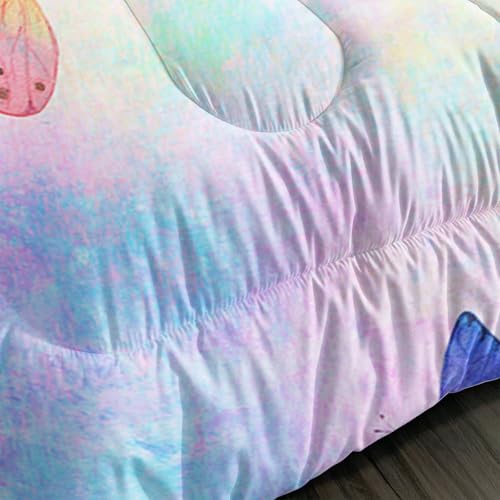 Image of QOOMO Cute Butterfly Kids Comforter Set,Cartoon Insects Print Bedding Set Queen Size for Boys Girls Room Decoration,Colorful Bed Set Microfiber Lightweight,1 Comforter Set 2 Pillowcases