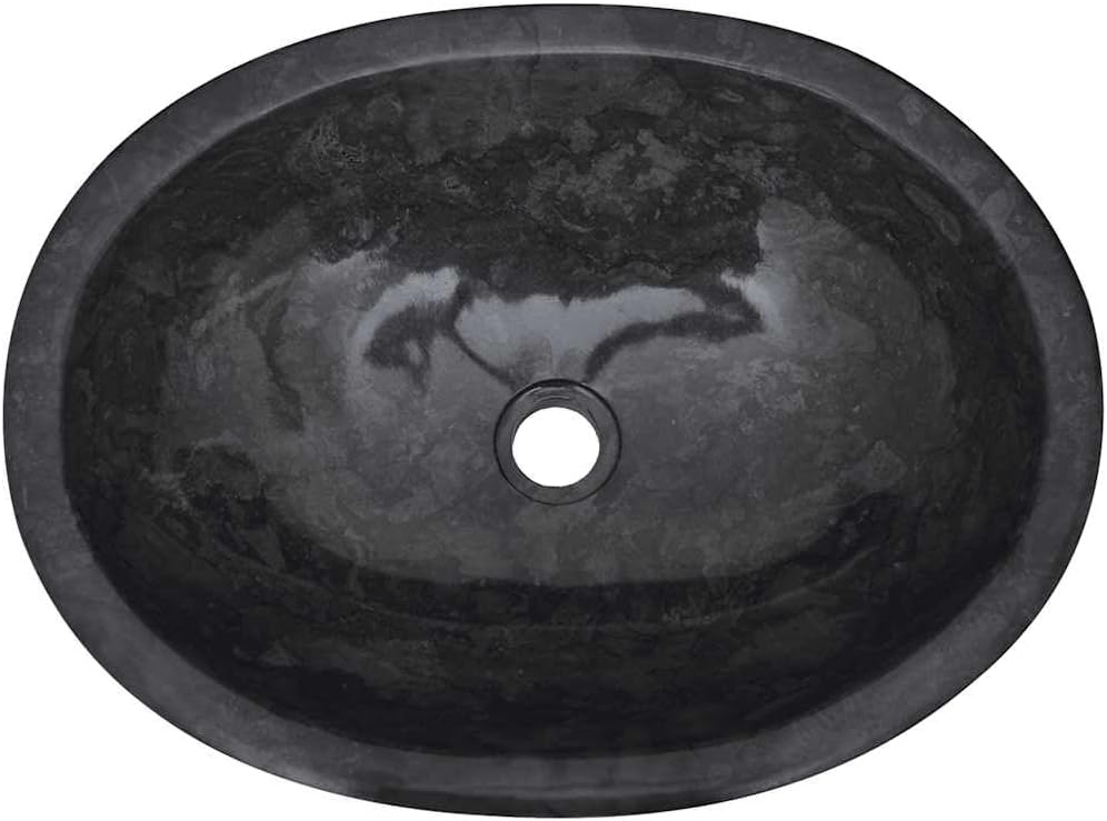 vidaXL Sink, Wash Basin Vessel Sink, Above Counter Vanity Sink for Bathroom Washroom, Bathroom Basin, Black 20.9"x15.7"x5.9" Marble