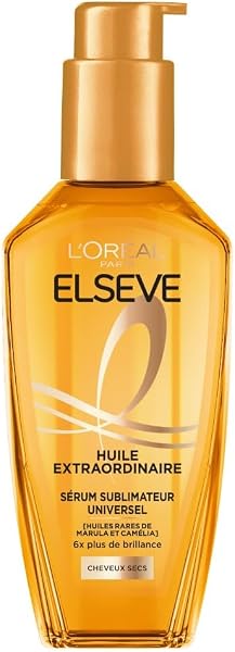 L'Oréal Paris - Elseve Huile Extraordinaire - Soin Sublimateur Universel Nourrissant Multi-Usages - Sans Rinçage - Enrichi en Huiles Rares de Marula & Camélia - Tous Types de Cheveux Secs - 100 ml - 1