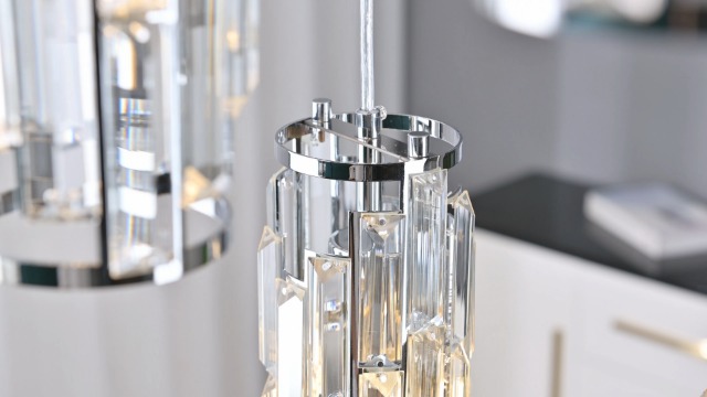 Image of LMQNINE Pendant Light, Chrome Modern Pendant Light Fixtures, Mini Crystal Chandeliers, Adjustable 5-Light Pendant Lighting for Kitchen Island Dinning Room Bedroom (Chrome 5-Light)