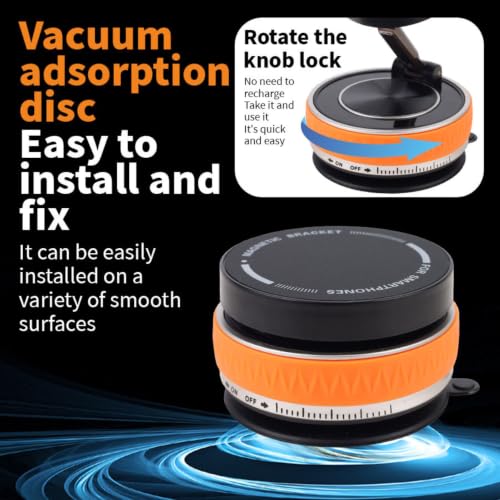 Image of (1 Year Warranty) Foldable Magnetic Phone Stand Holder, 360 Rotating Mobile Stand for Desk, Adjustable Height & Viewing Angle, Strong Magnetic Mount, Portable Smartphone Holder - Orange