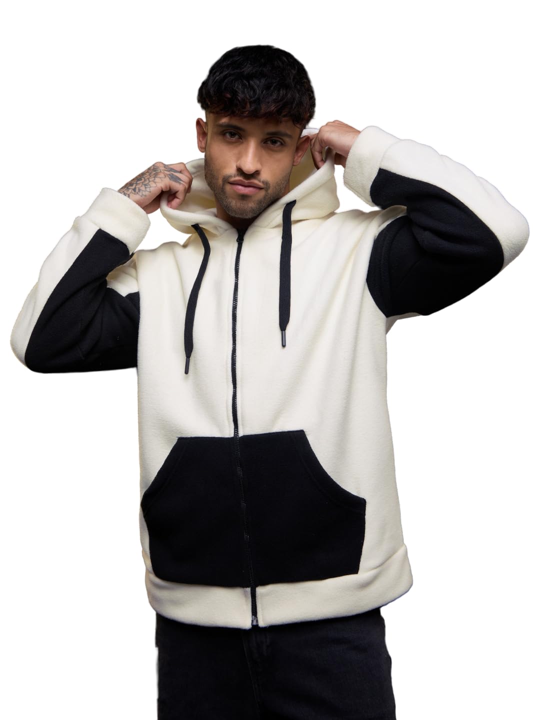 the souled store Zipper Hoodie: Monochrome Men and Boys Full Sleeves Hooded Neck Drop Shoulder Winter Wear Streetwear Warm Durable Oversized Hoodie-picture-48