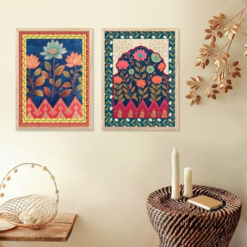 Image of Kotart Indian Art Traditional Floral Paintings for Living Room | Framed Wall Painting for Home Room Bedroom Office Wall Decor | Paintings For Home Decoration| Wall Poster With frames | Painting for Wall Decoration (Art 9, (19x25 inch ), Framed)