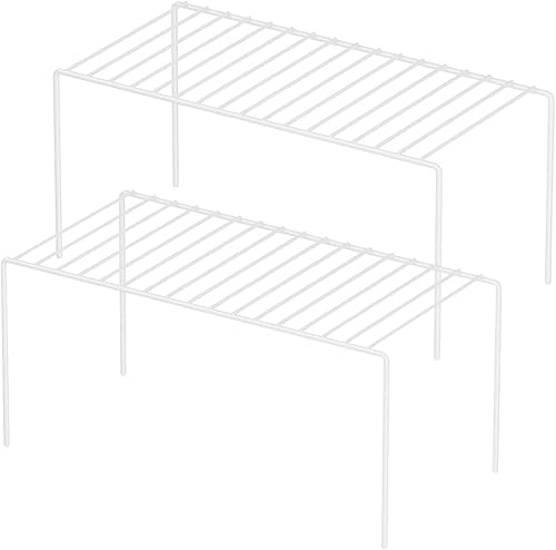 Juego de 2 mini organizadores de estantes de gabinete de cocina, pequeños estantes de almacenamiento de alambre blanco para despensa, organizador de