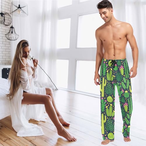 visesunny Mens Cotton Pajama Pants PJ Bottoms Funny Green Cacti Desert Plant Lightweight Soft Lounge Sleepwear3