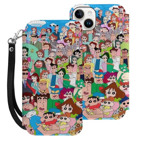 クレヨンしんちゃん iPhone15Plus用ケース 手帳型 スマホケース アイホン15Plus用 財布型カバー カードポケット スタンド機能 誕生日ギフト 人気 男女兼用