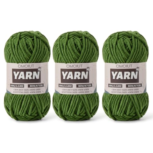 Image of Fluffy Chenille Yarn for Crocheting - Baby Yarn for Crocheting Soft Blanket - 3 Pack of 100g /(87.4yds) Crochet Amigurumi Chunky Yarns - Super Bulky 5 Velvet Yarns (3 Pine Green)