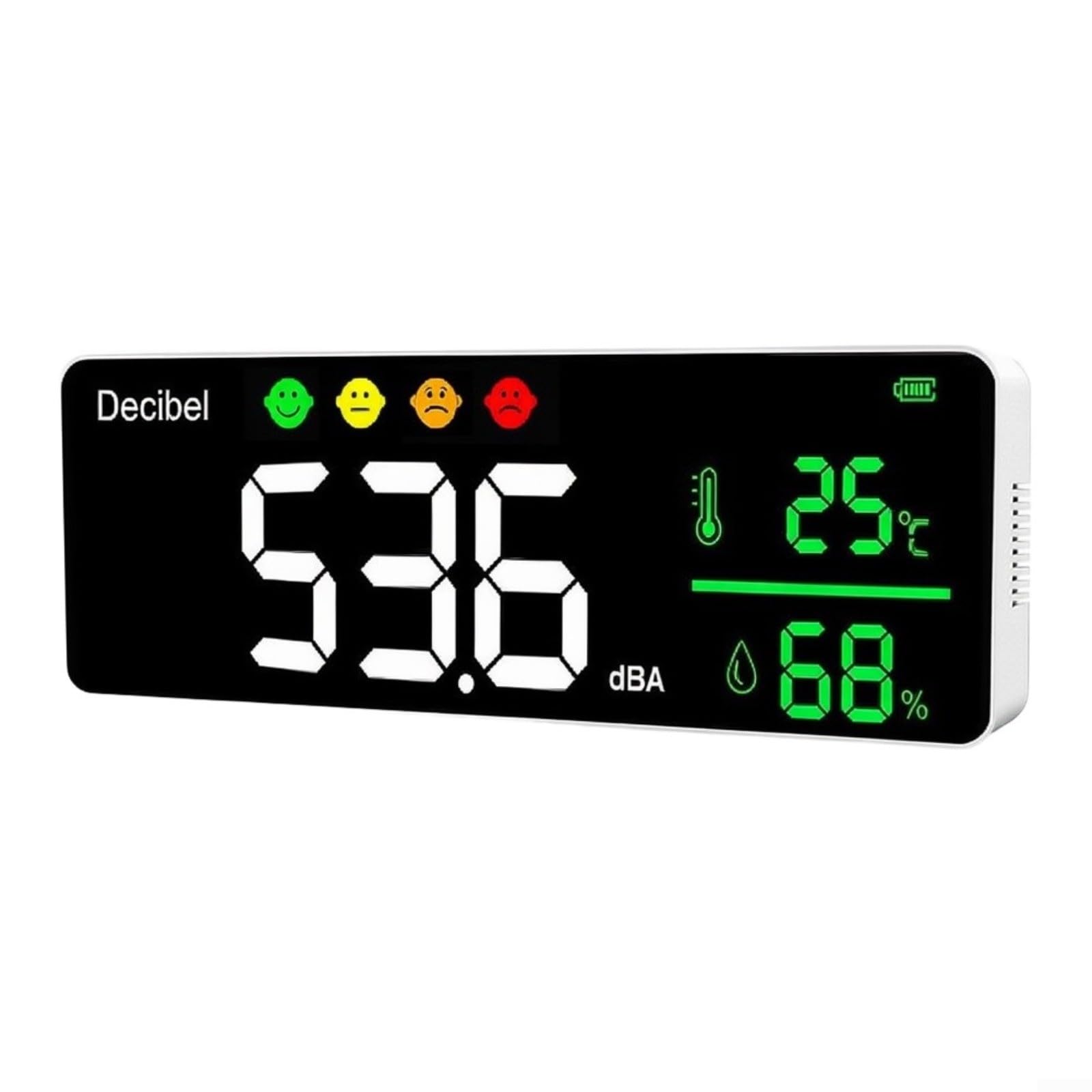 Misuratore di decibel 3 in 1 da parete per monitoraggio in tempo reale di rumore, temperatura e umidità, con indicatori visivi per ufficio, scuola, officina, ospedale (Fahrenheit)