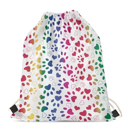 GLENLCWE Colorful Dog Paw Print Drawstring Bag for Women Men Portable Cinch Bag Gym Bag Draw String Backpack for Puppy’s Lover