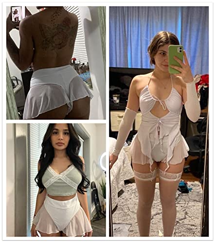 Rave Bottoms for Women - Festival Cute High Waisted Bikini Shorts Sheer Mesh Ruffle Dance Skirt Club Mini Hot Pants4